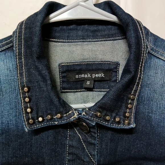Sneak Peek Denim Jacket Blue Washed Studded Size Small - Picture 3 of 8